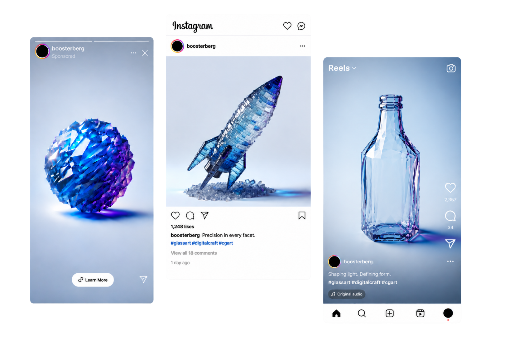 Facebook, Instagram Feed and Reels placement examples